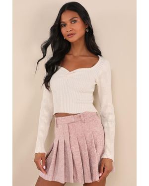 Moon River Simply Adoring Tweed Pleated High-Waisted Mini Skort - Pink