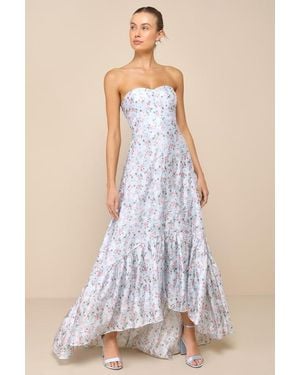 Lulus Majestic Glam Strapless Textured High-Low Maxi Dress