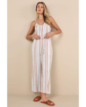Roxy Gale Striped Linen Wide-Leg Jumpsuit - Natural