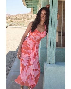 Lulus Keyla And Floral Mesh Ruched Midi Dress - Pink