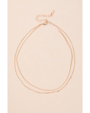 Lulus Maggie Rhinestone Layered Necklace - Natural