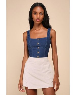Lulus Breeziest Beauty Linen High-Rise Skort - Blue