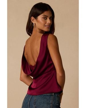 Lulus Arquette Wine Satin Cowl Back Tank Top - Red