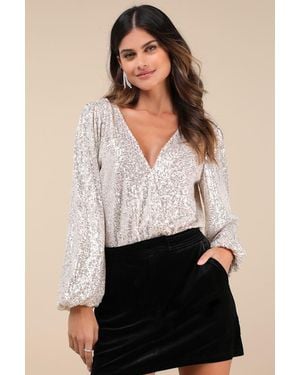 Lulus Evening Of Wonder Sequin Long Sleeve Bodysuit - White
