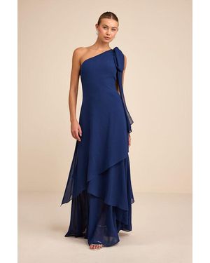 Lulus Camellia One-Shoulder Bow Maxi Dress - Blue