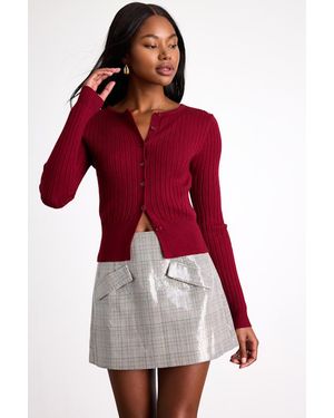 Lulus Raven Plaid Sequin High-Rise Mini Skirt - Red