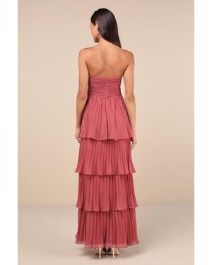 Lulus Seriously Sensational Strapless Tiered Maxi Dress in Pink | Lyst UK