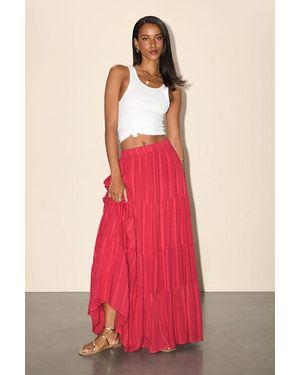 Lulus Sunset By The Sea Embroidered Tiered Maxi Skirt - Pink
