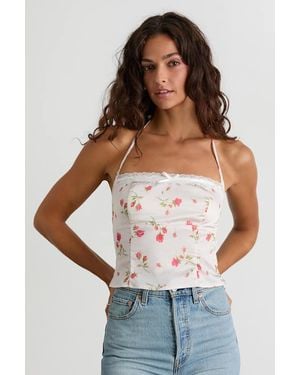 Lulus Demi Floral Satin Halter Cami Top - White