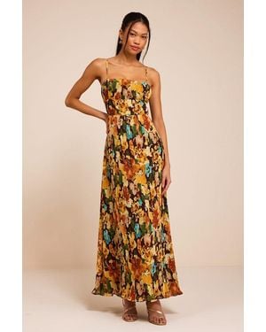 Lulus Holloway Multi Floral Pleated Maxi Dress - Natural