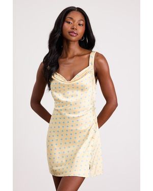 Lulus Candace Polka Dot Satin Mini Dress - Natural