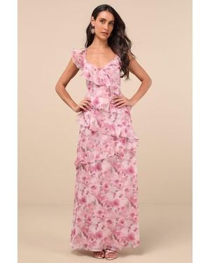 Lulus Evangeline Floral Ruffled Maxi Dress - Pink
