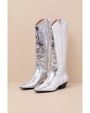 Steve Madden Dollie Leather Knee High Western Boots - Natural