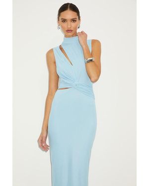 Lulus Kamara Mesh Cutout Knotted Midi Dress - Blue