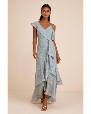 Lulus Velma Sage Floral Ruffled Asymmetrical Maxi Dress - Green
