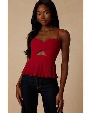 Lulus Toluca Pleated Lace-Up Cami Top - Red