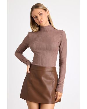 Lulus Idyllic Option Pointelle Knit Mock Neck Jumper Top - Brown