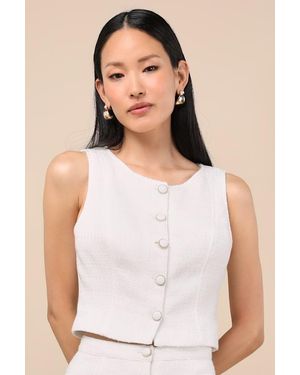 Lulus Monique Tweed Button-Up Vest Top - White