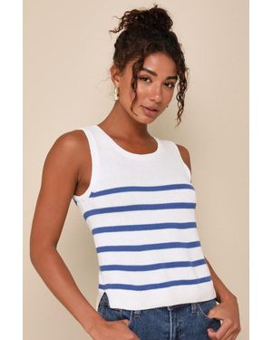 Lulus Chic Tendencies Striped Sleeveless Sweater Top - Blue