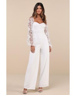 Lulus Darling Charisma Mesh Embroidered Jumpsuit - Natural