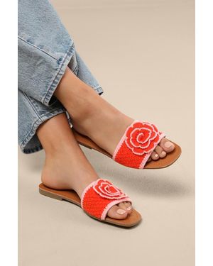 Lulus Simmy And Flower Slide Sandals - Orange