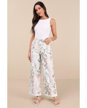 Lulus Garden Cutie Floral Cotton Twill High-Rise Pants - Natural