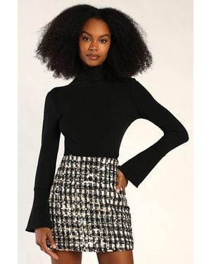 Lulus Bubbly Vibe And Sequin Boucle Mini Skirt - Black