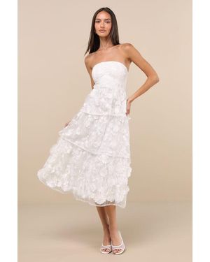 Lulus Pomina 3D Floral Appliques Tiered Midi Dress - Natural