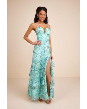 Lulus Angele Sequin Embroidered Tiered Maxi Dress - Blue
