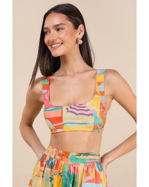 Show Me Your Mumu Pisa Multi Print Bralette Top - Yellow