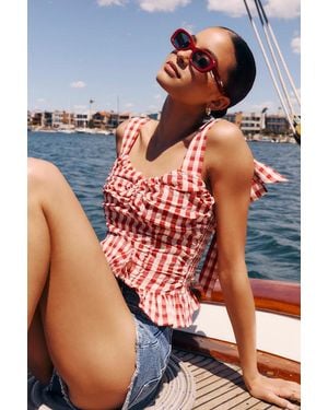 Lulus Lobelia Gingham Ruched Tie-Strap Top - Red