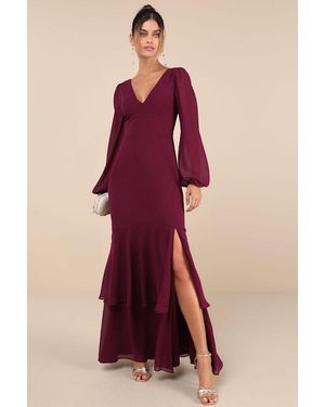 Lulus Tier Elegance Long Sleeve Tiered Maxi Dress