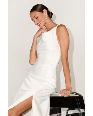 Lulus Elynne Satin Cowl Neck Midi Dress - White