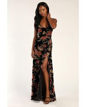 Lulus Graceful Arrival Floral Burnout Backless Maxi Dress in Red | Lyst