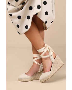 Lulus Elsinore Linen Lace-Up Espadrilles Wedges - Natural