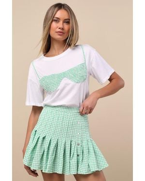 JACQUIE THE LABEL Natalia Gingham Pleated Mini Skirt - Green