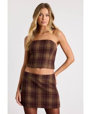 Lulus Annette Plaid Strapless Top - Brown