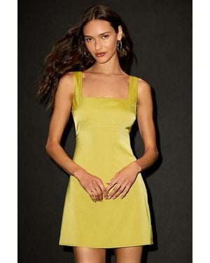 Lulus Truly The Cutest Chartreuse Satin Square Neck Mini Dress - Yellow