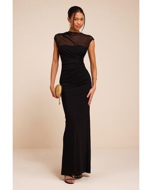 Lulus Avalee Mesh Cap Sleeve Maxi Dress - Black