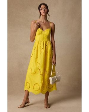 Lulus Jenora Embroidered Bustier Midi Dress - Yellow
