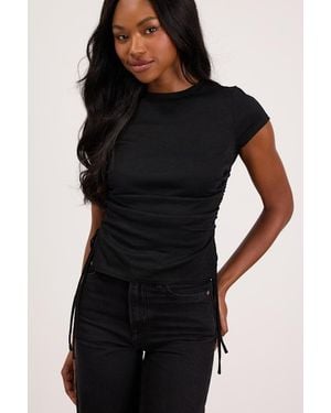 Lulus Sweet Forever Burnout Ruched Short Sleeve Tee - Black
