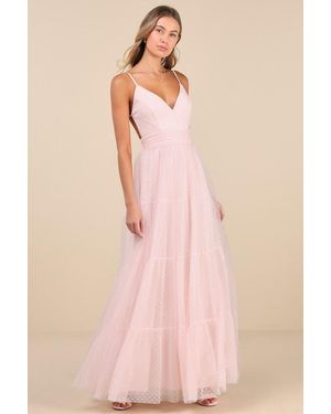 Lulus Liana Swiss Dot Tulle Maxi Dress - Pink