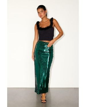 Lulus Dazzling Appearance Emerald Sequin High-Rise Midi Skirt - Green
