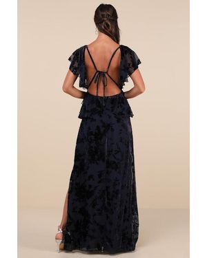 divine existence navy blue velvet tie front strapless maxi dress Divine Existence Navy Blue Velvet Tie Front Strapless Maxi Dress