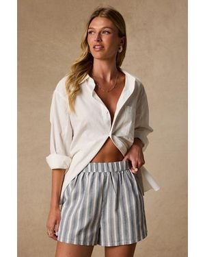 Lulus Classic Ivory And Striped Linen Beach Shorts - Blue