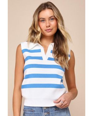 Lulus Unbelievably Chic Striped Collared Sleeveless Sweater Top - Blue