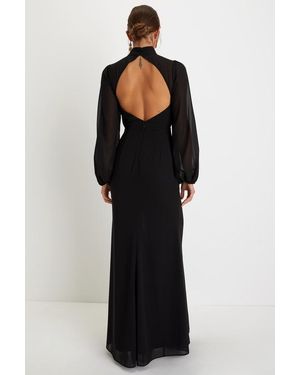 princess polly baby blue dress Princess Polly double layered slinky boat neck long sleeve backless maxi  dress in black main image 0