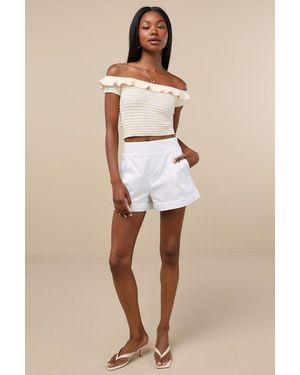 Lulus Atarah Cream Open-Knit Off-The-Shoulder Jumper Top - White