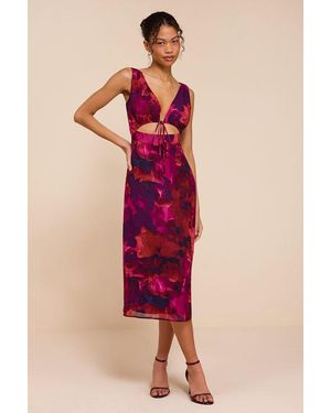 Lulus Nyasia Multi Abstract Tie-Front Midi Dress - Pink