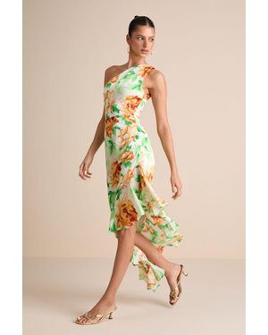 Lulus Divinely Blooming Multi Floral One-Shoulder Midi Dress - White